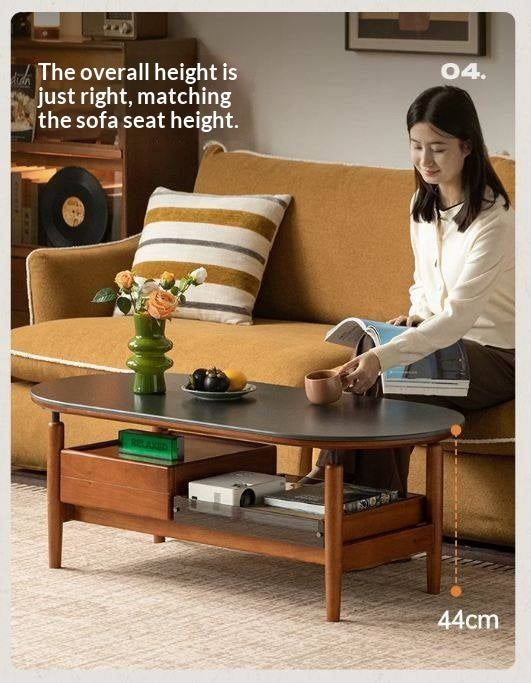 Tulipwood Solid Wood Coffee Table with Rock Slab Top in Retro Style