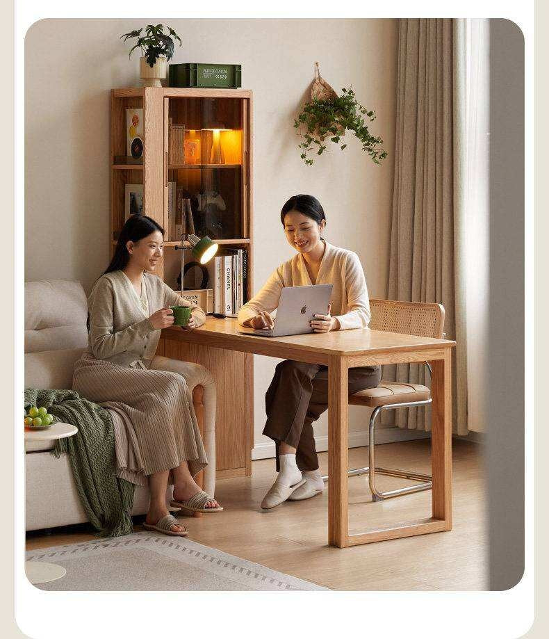Oak Solid Wood Computer Desk with Integrated Frame and Minimalist Design