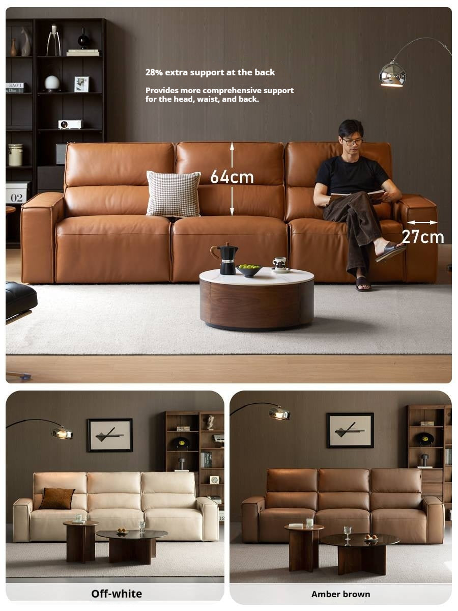 Genuine Leather Power Reclining Sofa with Adjustable Headrests and USB Charging