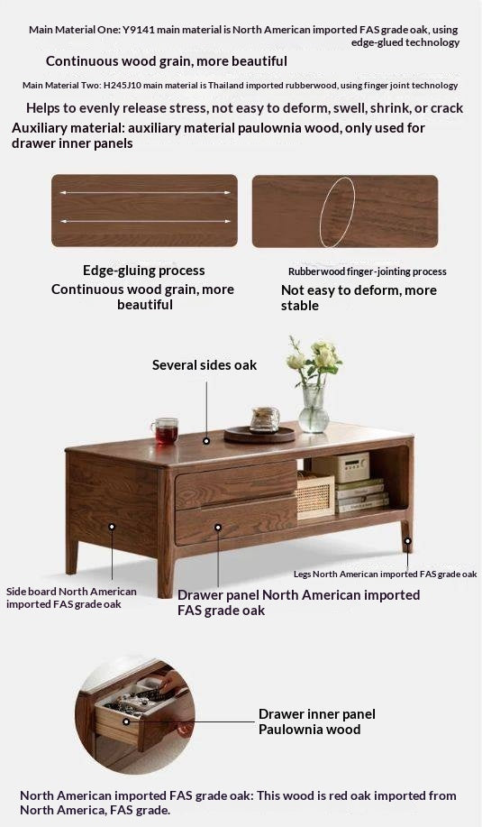 Oak Solid Wood, Solid Rubberwood Nordic Coffee Table