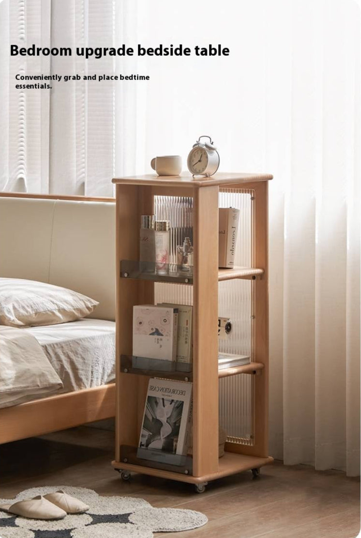 Beech Solid Wood Floor Movable Rack Side Cabinet