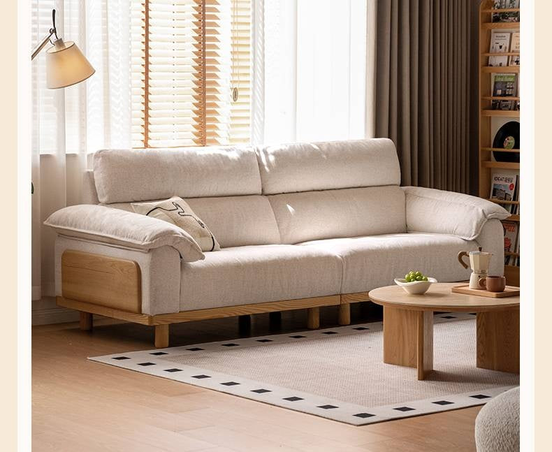 Oak Solid Wood Fabric imitation cotton and linen Sofa
