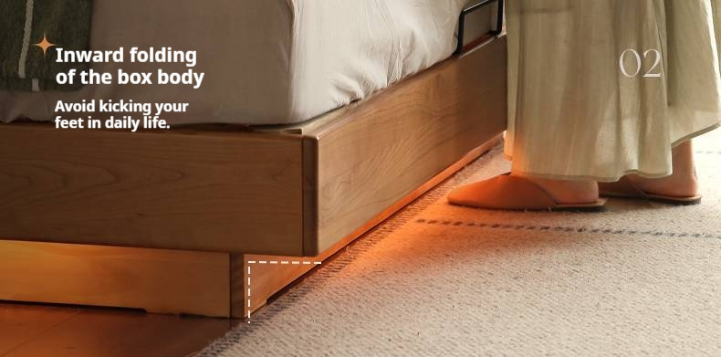 Cherry Solid Wood Modern Minimalist Storage Box Bed with Suspension Design