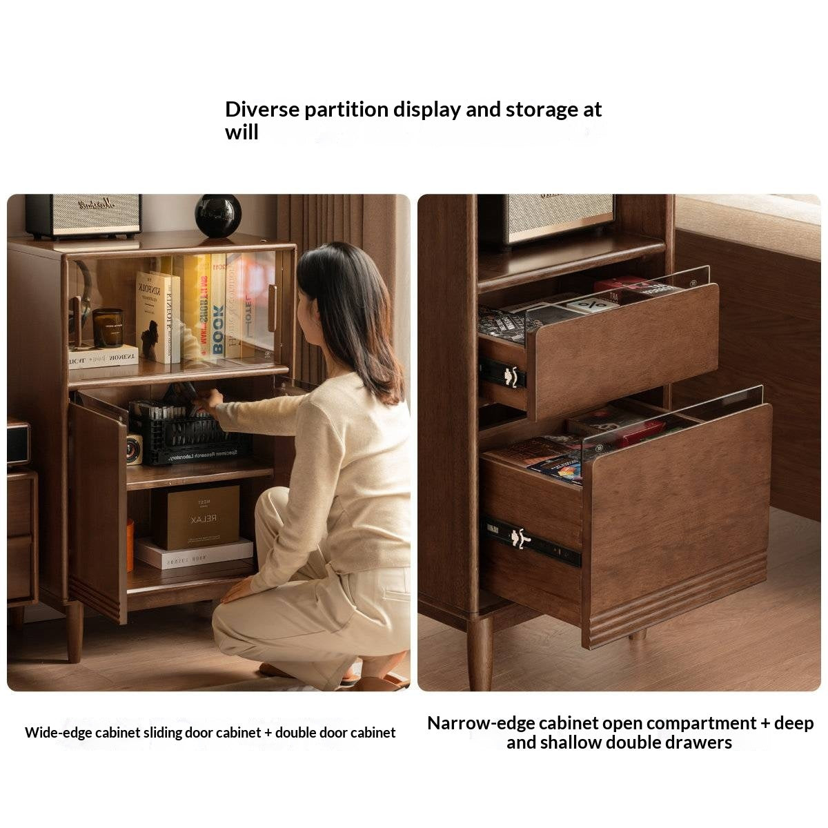 Solid Longan Hardwood Side Cabinet with Storage Space