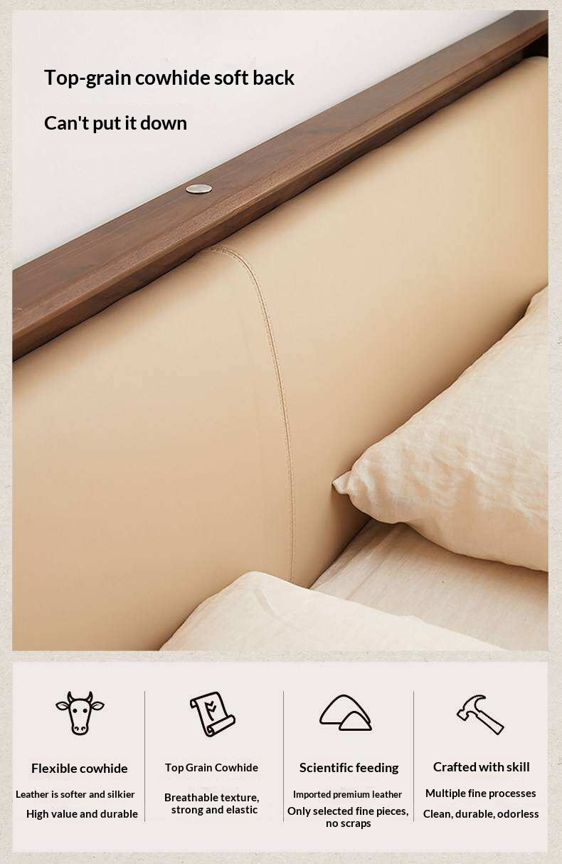 Ash Solid Wood Leather Soft Bed