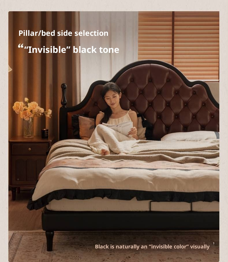 Genuine Leather Elegant Soft Backrest Bed, French Retro