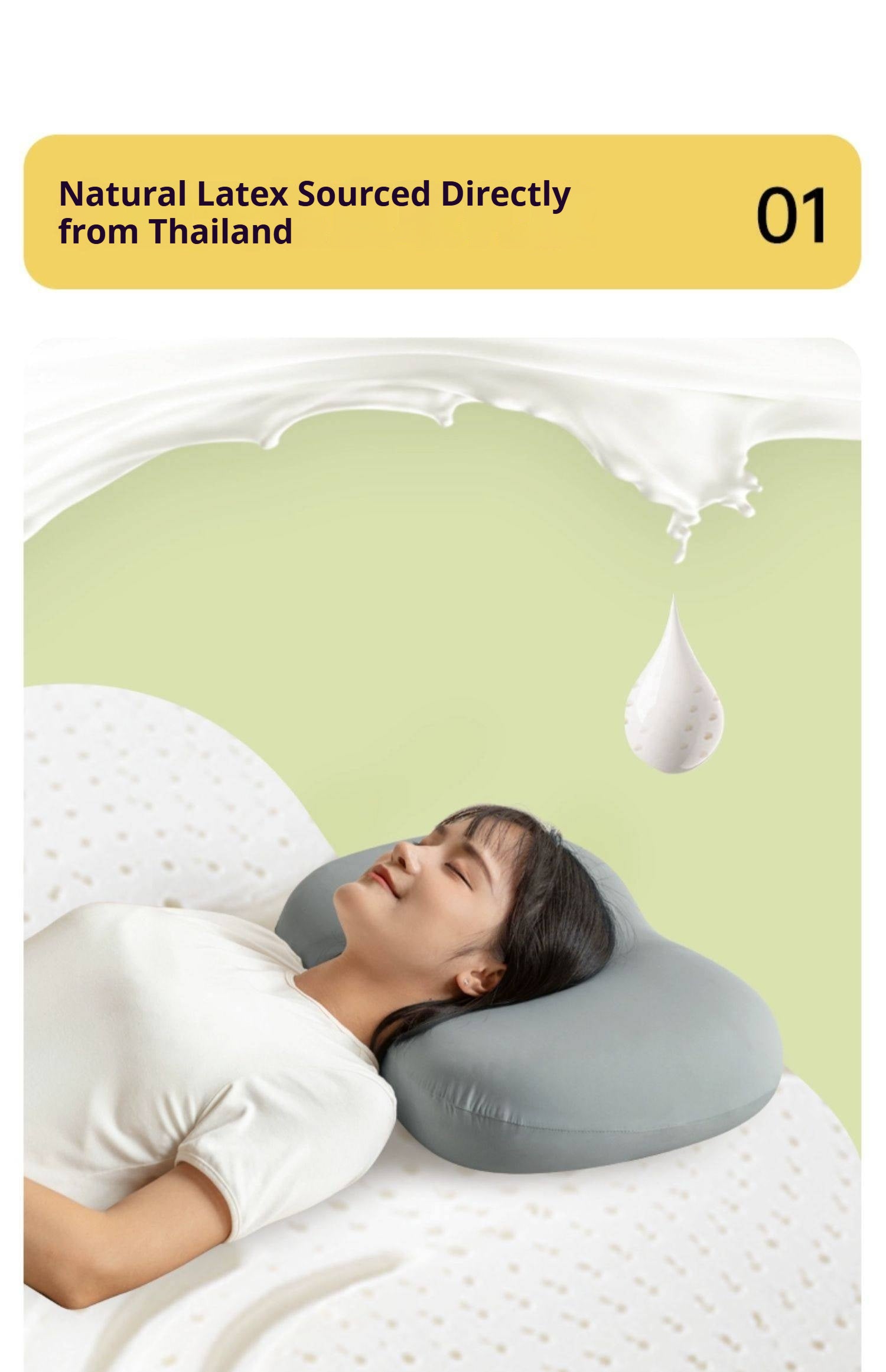 Thai Natural Latex Pillow with Neck Support and Breathable Comfort