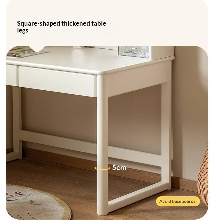 Solid RubberWood Cream Style Bookshelf Integrated Kids Table