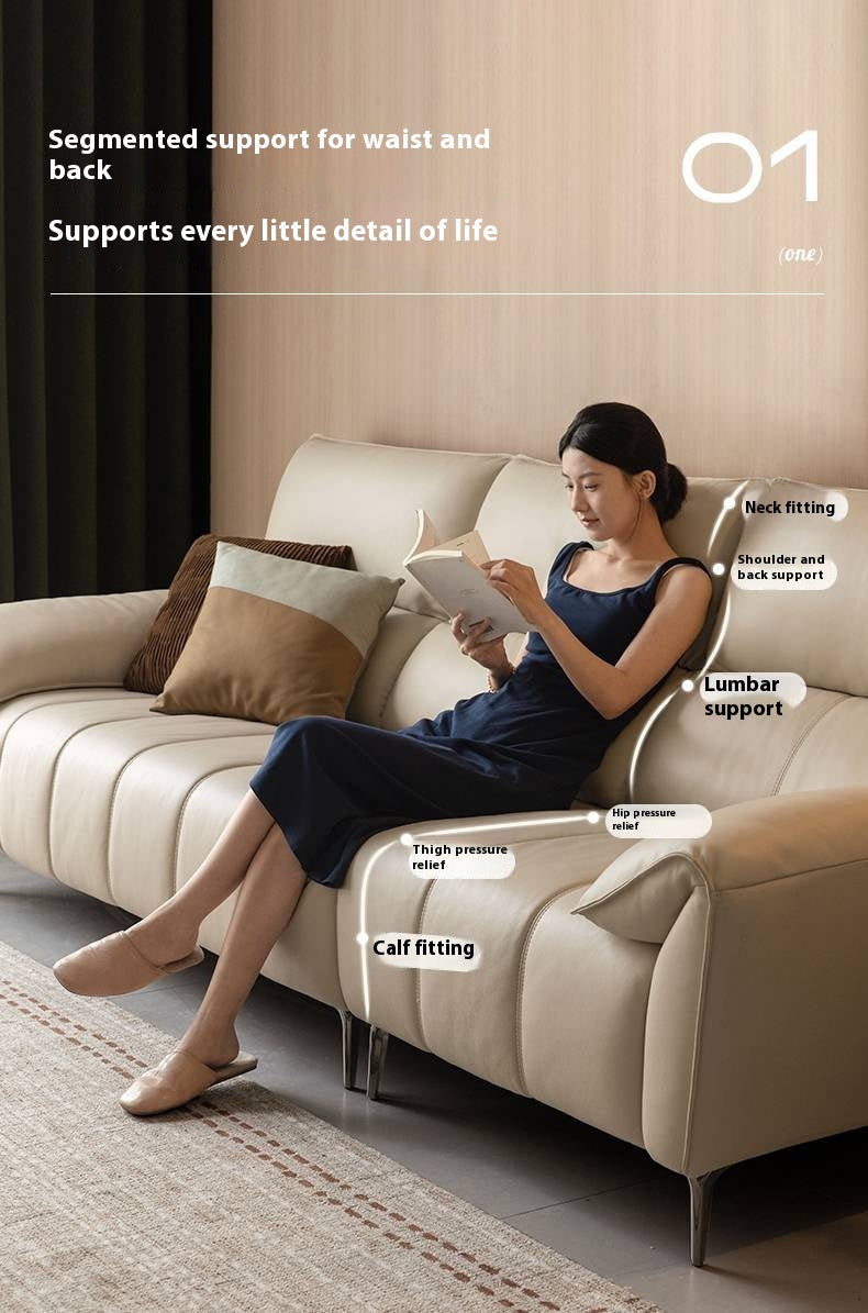 Genuine Leather Cream Sofa, Piano Key Design