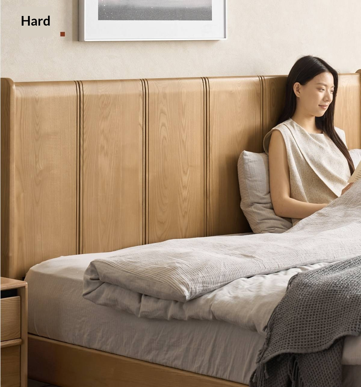 Ash Solid Wood Extra Tall Fluted Wood Headboard Platform Bed