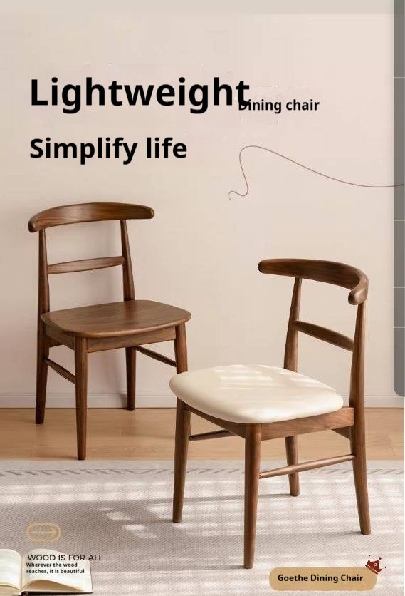 4 pcs -Black Walnut Solid Wood Dining Chair, Curved Back Scandinavian