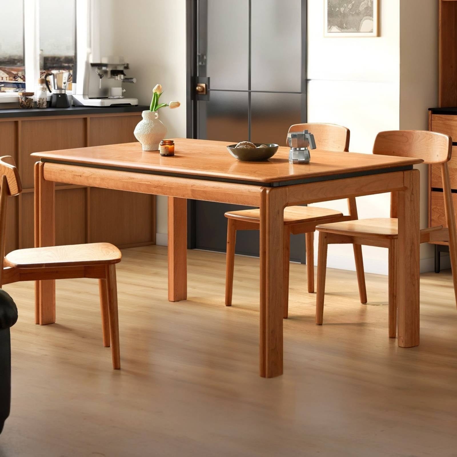 Black Walnut Solid Wood Vintage Travertine Slab Dining Table