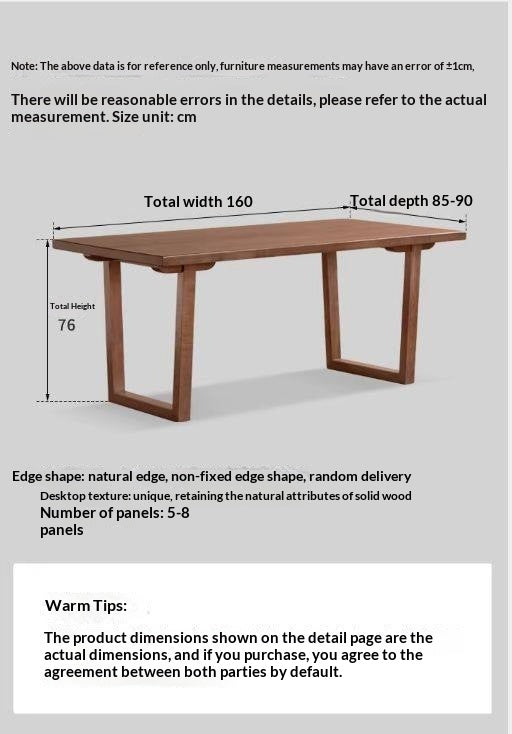 Ash, Black Walnut Solid Wood Dining Table with Wide Board and Natural Edges