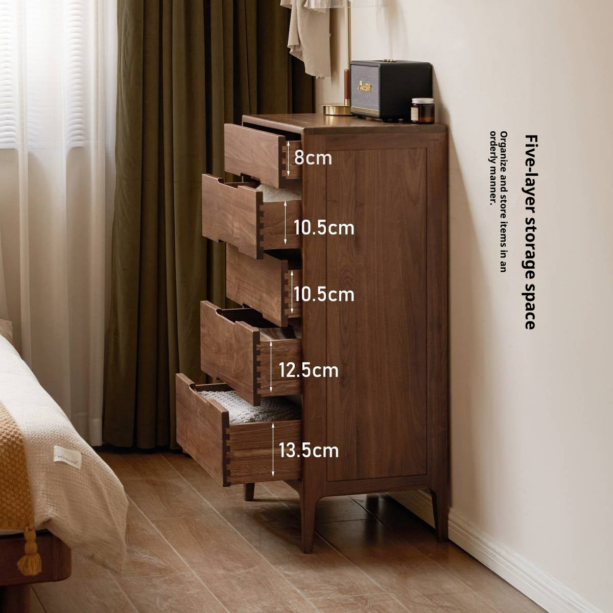 Black Walnut Solid Wood Modern Nordic Style Side Cabinet