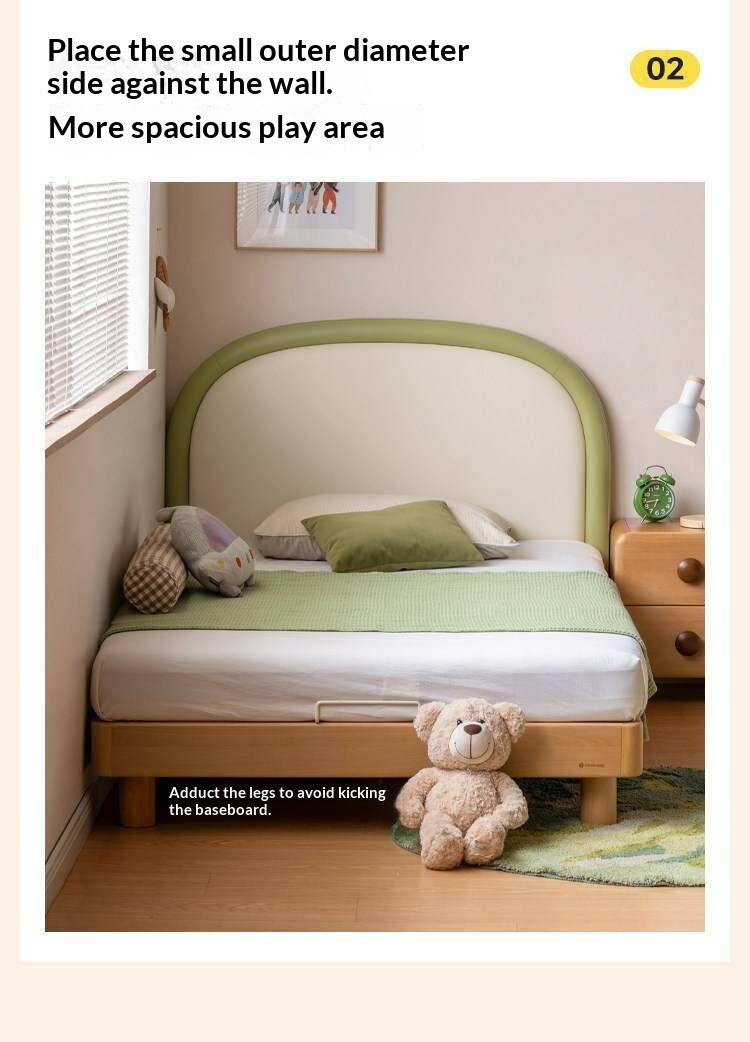 Beech solid wood Kids Bed with Round Headboard and Adjustable Height Legs