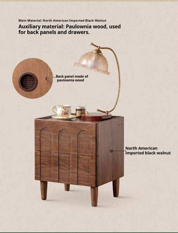 Black Walnut, Poplar, Sandalwood Solid Wood Modern Simple Nightstand.