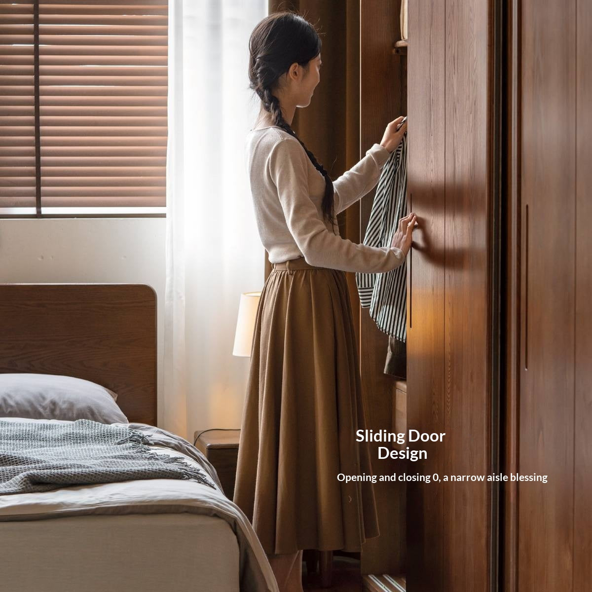 White Ash, Ash, Oak Solid Wood Wardrobe With Sliding Doors