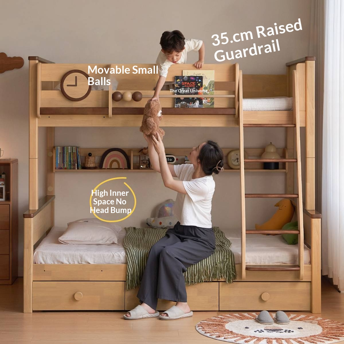Rubberwood Solid Wood Children's Bunk Bed
