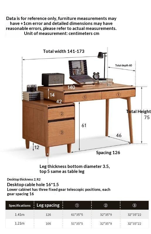 Cherry Solid Wood Retro Retractable Computer Desk