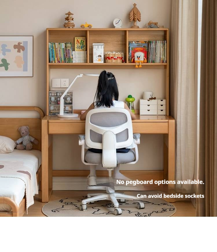 Beech Solid Wood Adjustable Height Children's Study Desk With Integrated Bookshelf