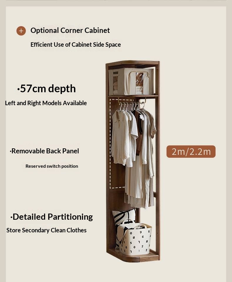 Black Walnut, Sandalwood Solid Wood Modern Style Wardrobe