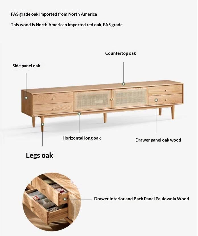 Oak Solid Wood Rattan TV Cabinet