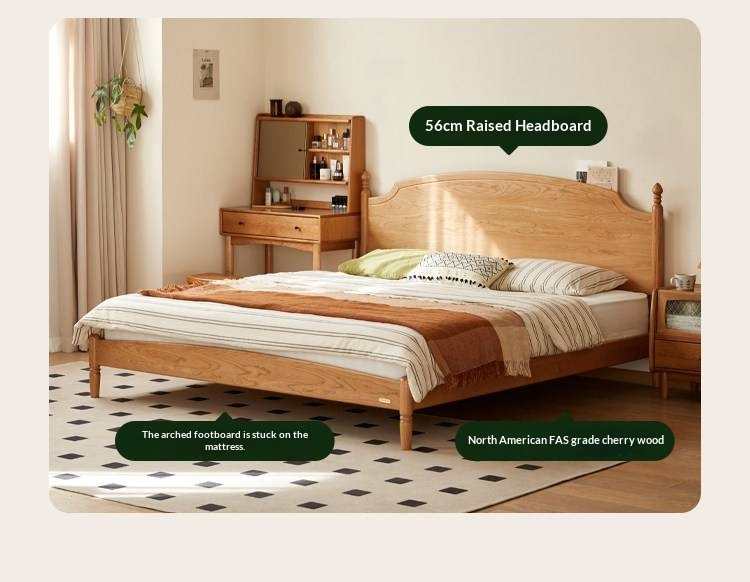 Cherry Solid Wood Bed — French Style Vintage Design