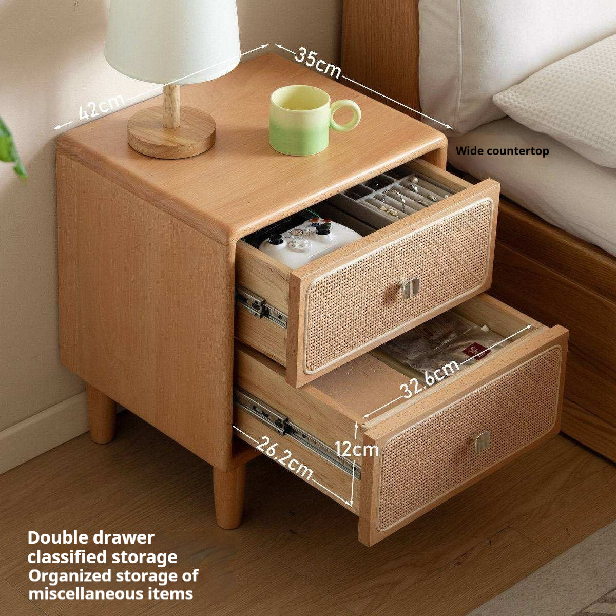 Beech Solid Wood Rattan Log Style Nightstand