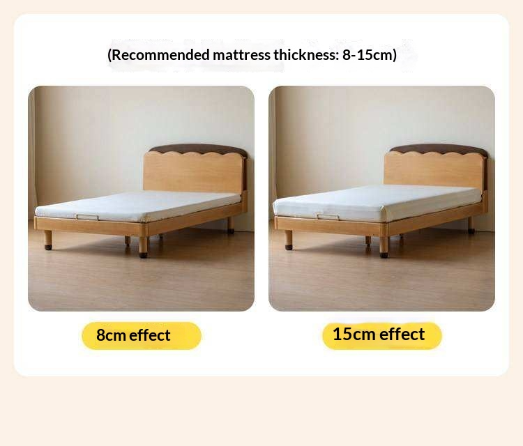 Beech Solid Wood Kids Bed with Scalloped Headboard and Hidden Storage