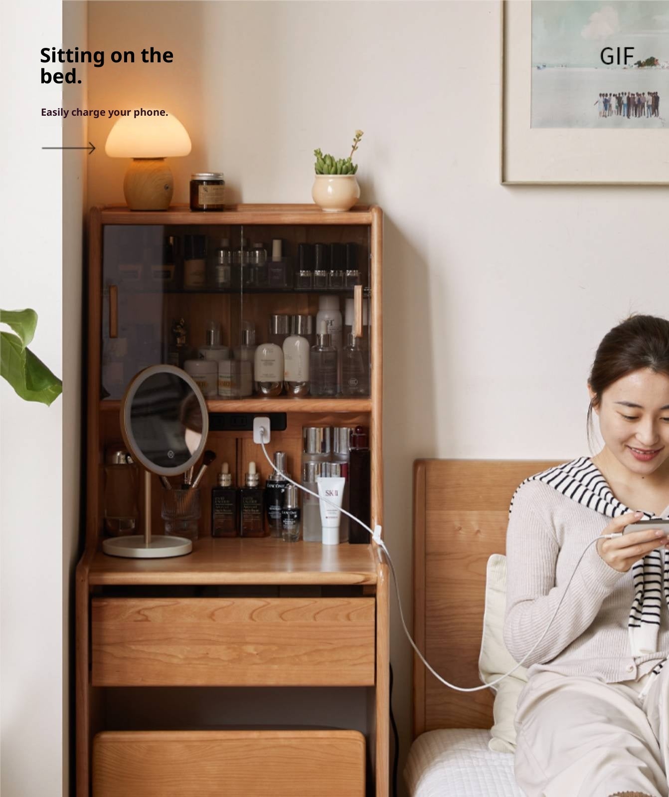 Cherry Solid Wood Multifunctional Retro Dressing Table