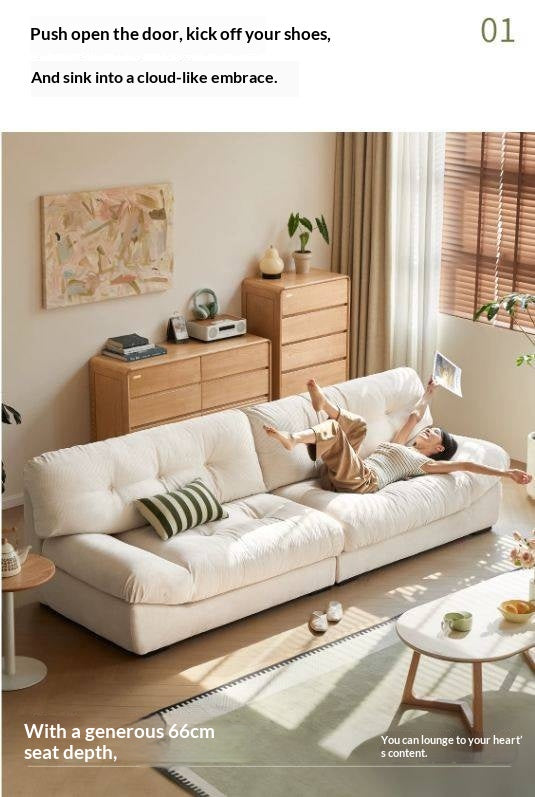 Fabric Italian Style Cloud Sofa With Russian Birch Wood Frame-