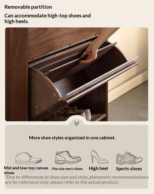 Black Walnut Solid Wood Flip Door Shoe Cabinet, Italian Style Entryway Storage Organizer