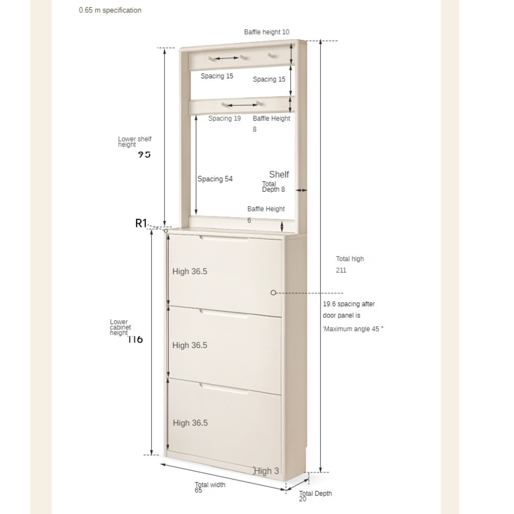 Poplar Solid Wood Cream Style Ultra-thin Shoe Cabinet ,