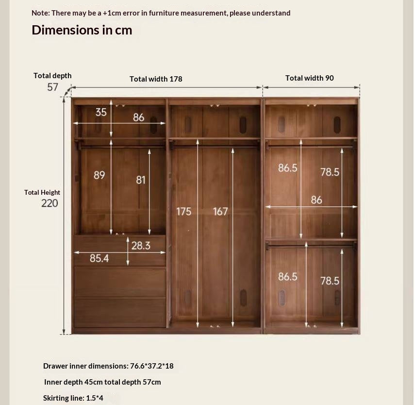 Black Walnut Solid Wood Italian Light Luxury Wardrobe