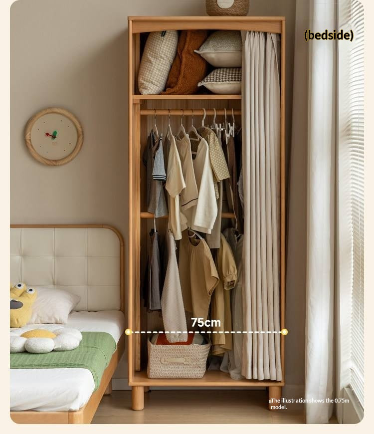 Beech Solid Wood Children's Curtain Wardrobe