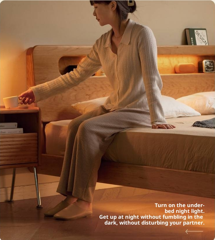 Cherry Solid Wood Retro with Socket Night Light Bed