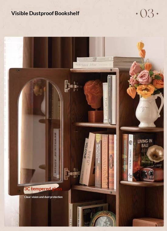 Oak Solid Wood Telescopic Desk with Integrated Bookshelf