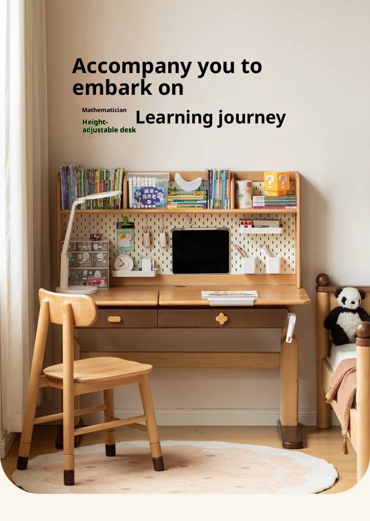 Beech Solid Wood Adjustable Height-Adjustable Study Desk