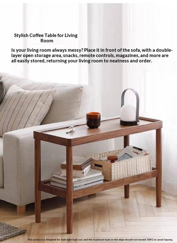 Black Walnut Solid Wood Side Table, Double Layer Storage Shelf