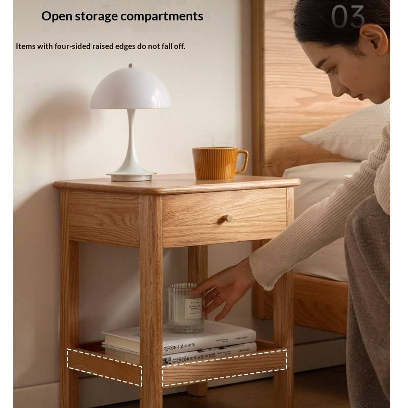 Oak, Beech Solid Wood, Solid RubberWood Nightstand.
