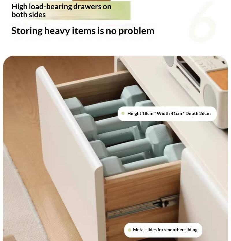 Solid RubberWood Floor TV Cabinet Cream Style.