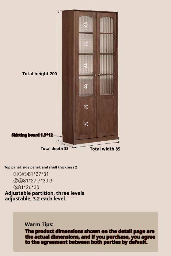 Black Walnut Solid Wood Bookshelf and Display Cabinet with Vintage French Profile