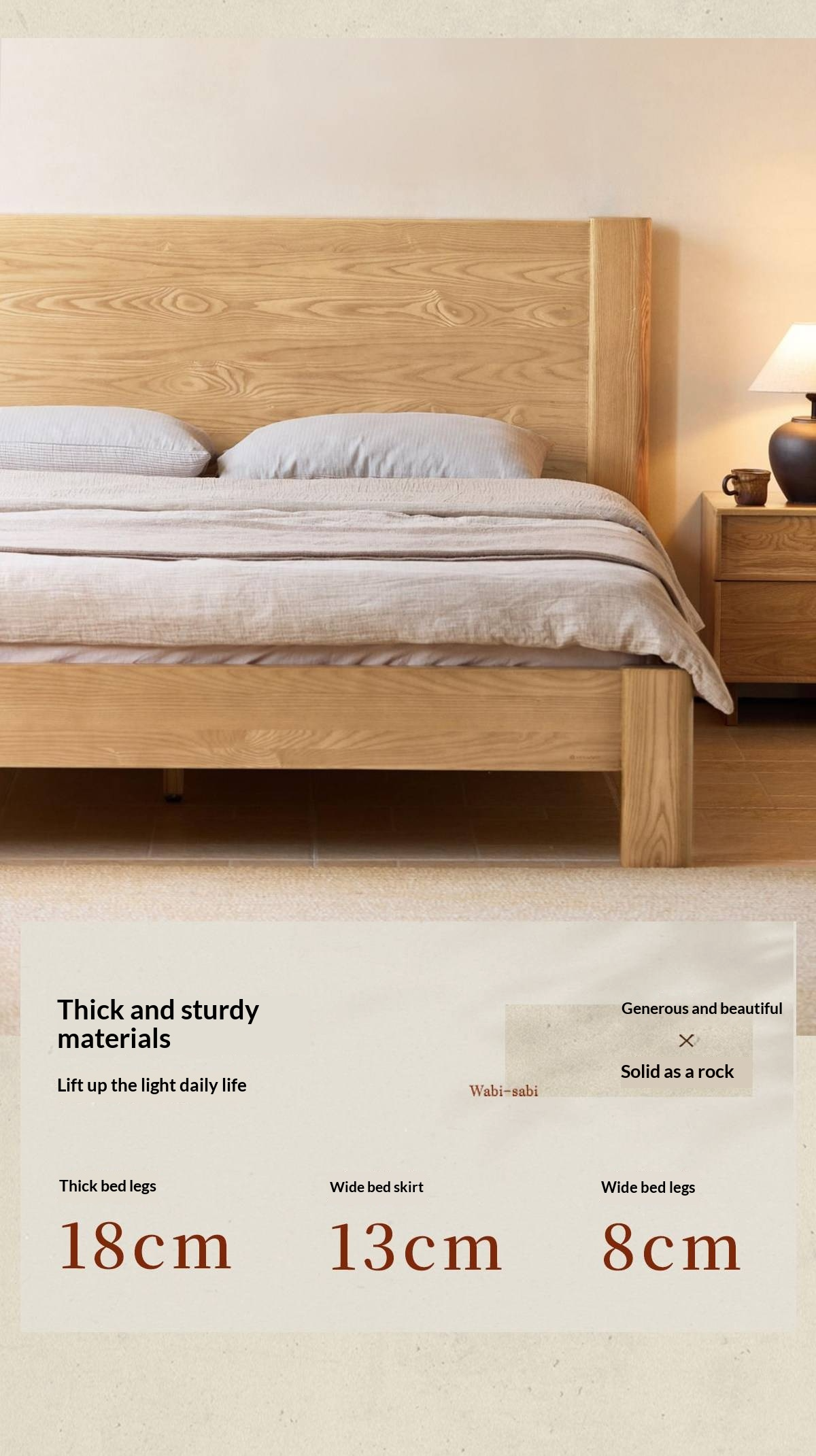 White Ash Solid Wood Platform Bed with Tall Flat Panel Headboard