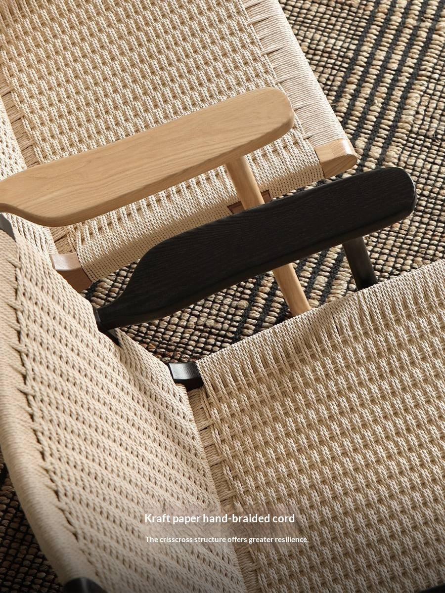 Ash Solid Wood Woven Rope Lounge Chair with Backrest