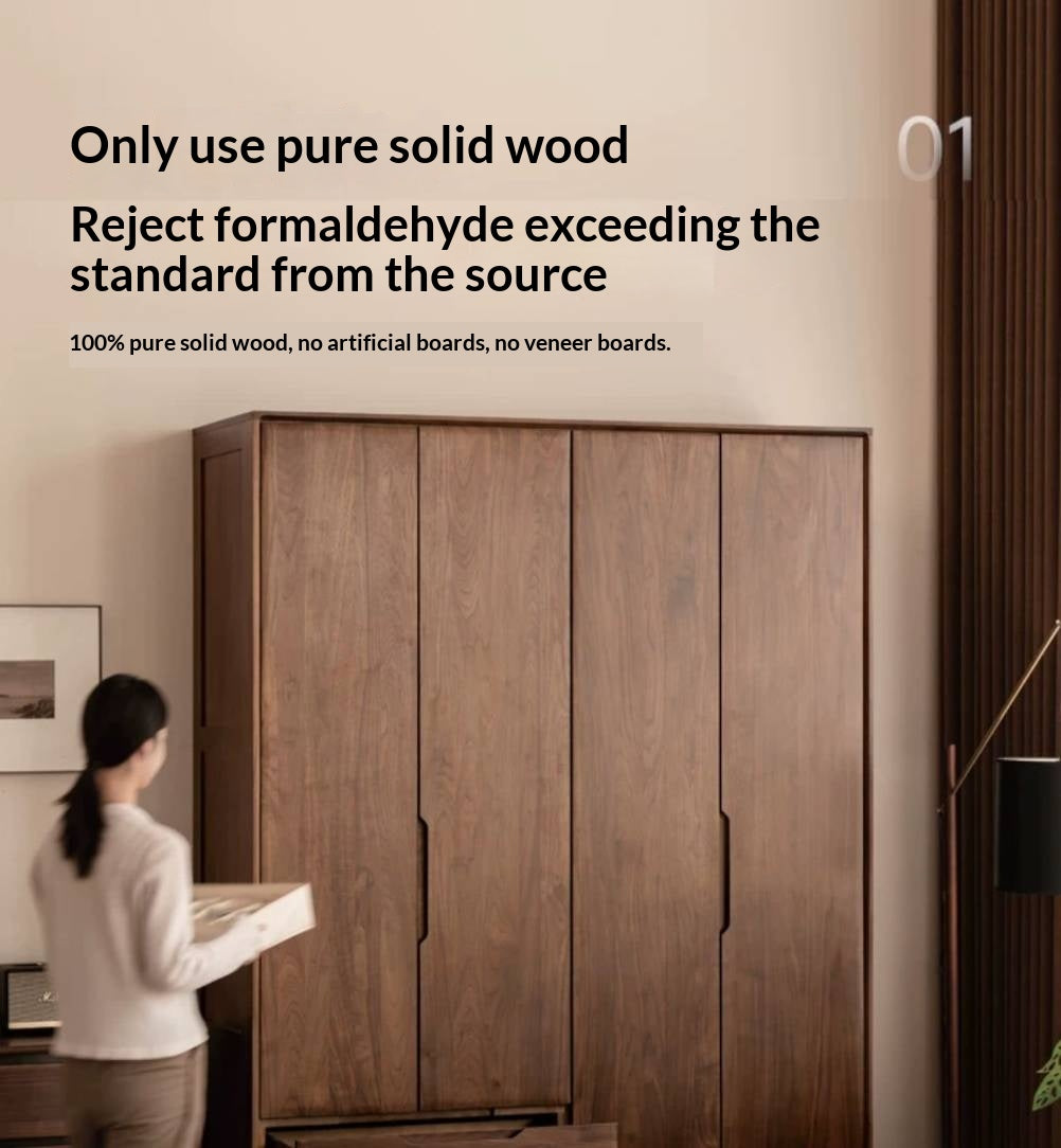 Black Walnut, Sandalwood Solid Wood Large Wardrobe