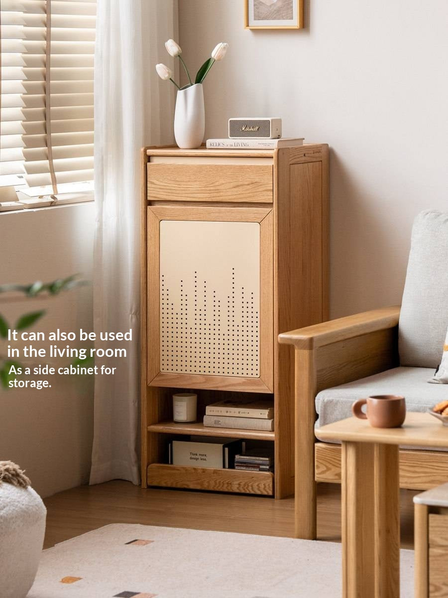 Oak Solid Wood Narrow Shoe Storage Cabinet with Pull-Out Drawer