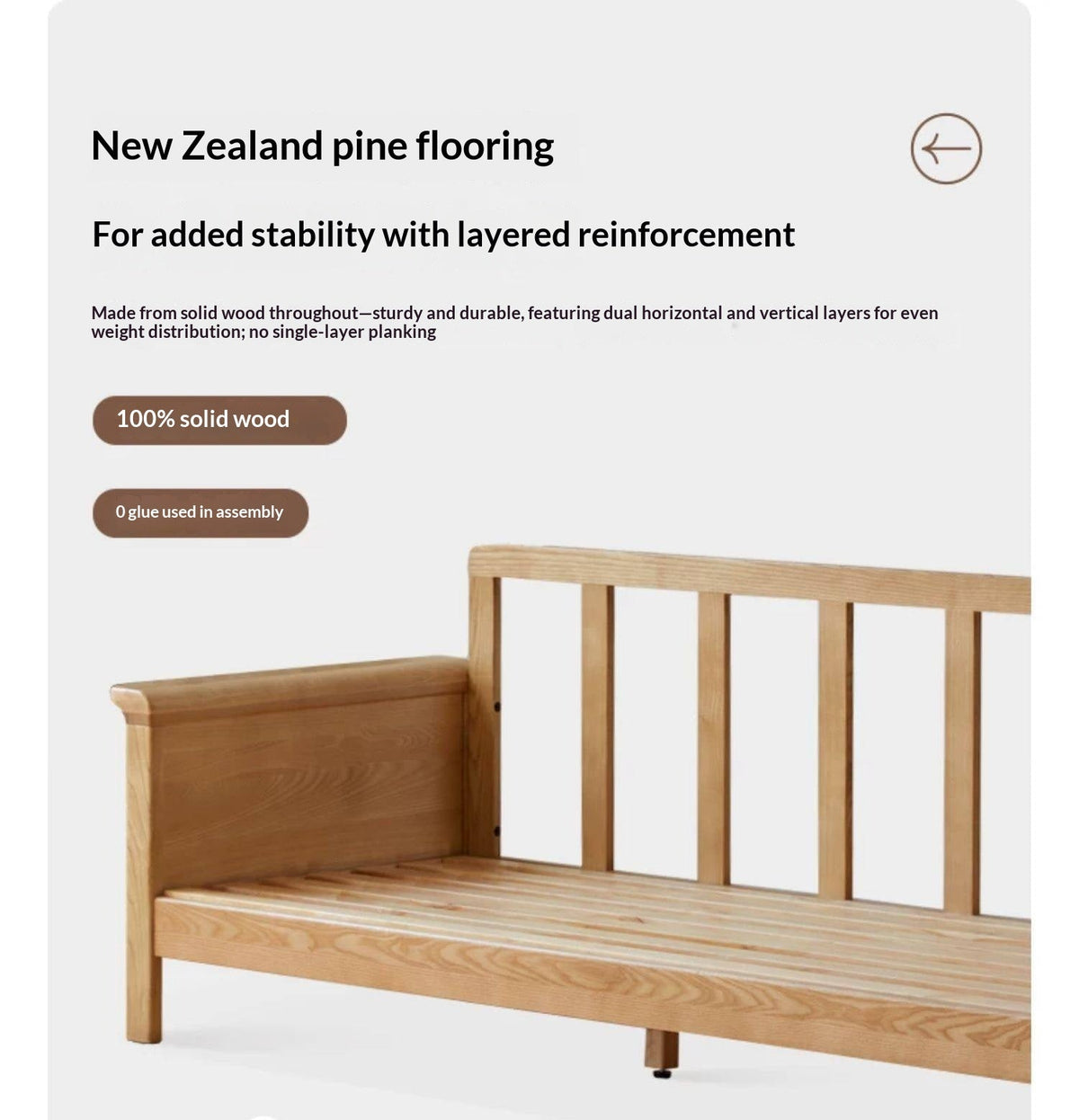 Ash Solid Wood Exposed Wood Frame Sofa with Slat Back Panel