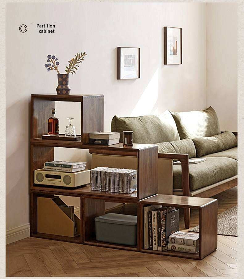 Black Walnut, Oak Solid Wood Small Combination Bookcase.