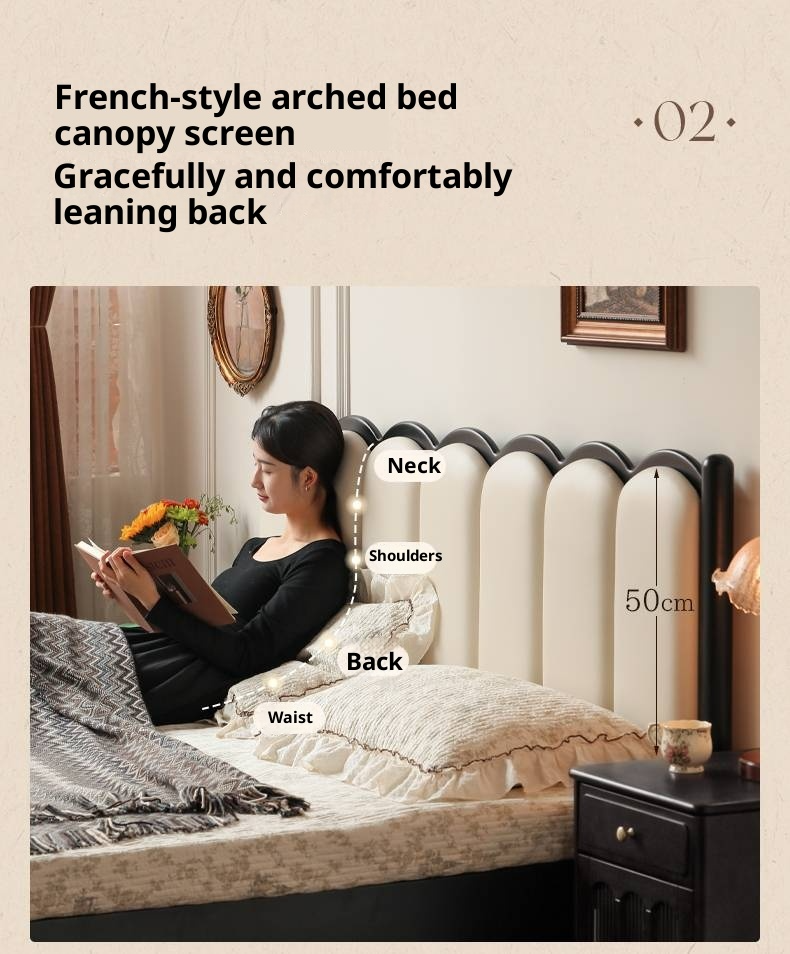 Rubberwood Solid Wood Upholstered Storage Box Bed, French Retro Style