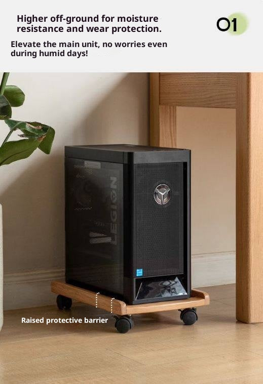 Solid RubberWood, Oak Solid Wood Mobile Computer Host Base Tray